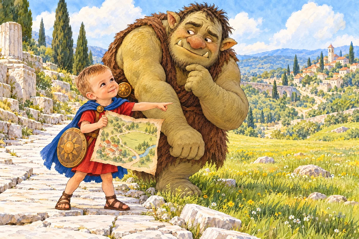 Victor îi arată lui Mormoloc harta în poiana de la munte.