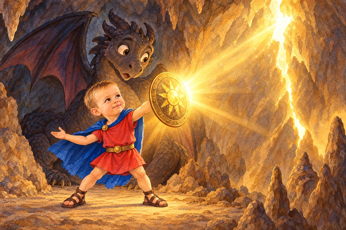 Victor ridică scutul spre raza ascunsă din crăpătura stâncii.
