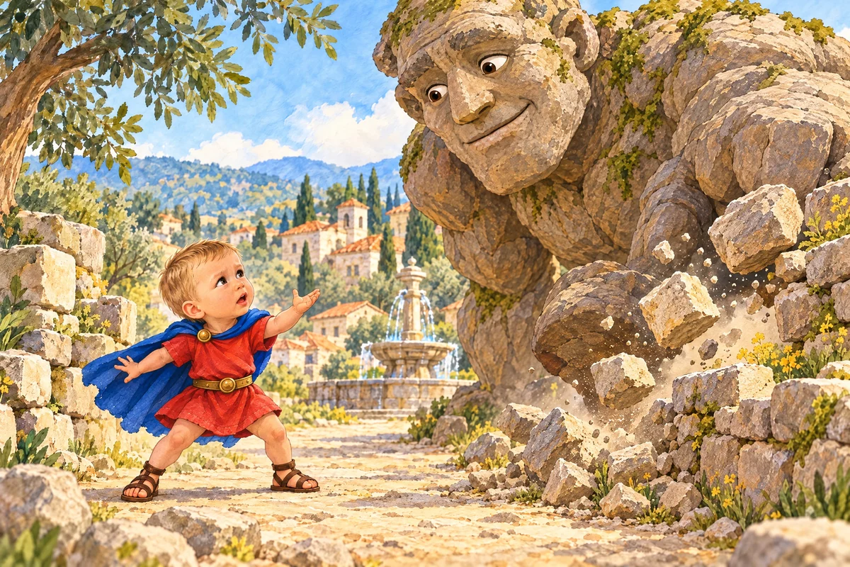 Victor ridică scutul spre Stâncos, iar pietrele uriașului se așază pe potecă.