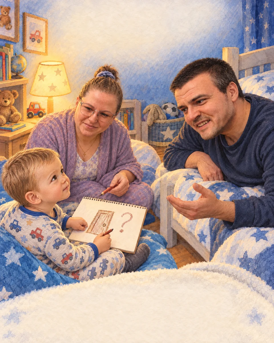 O familie citește o foaie și un atlas.