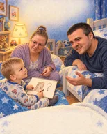 O familie citește o foaie și un atlas.